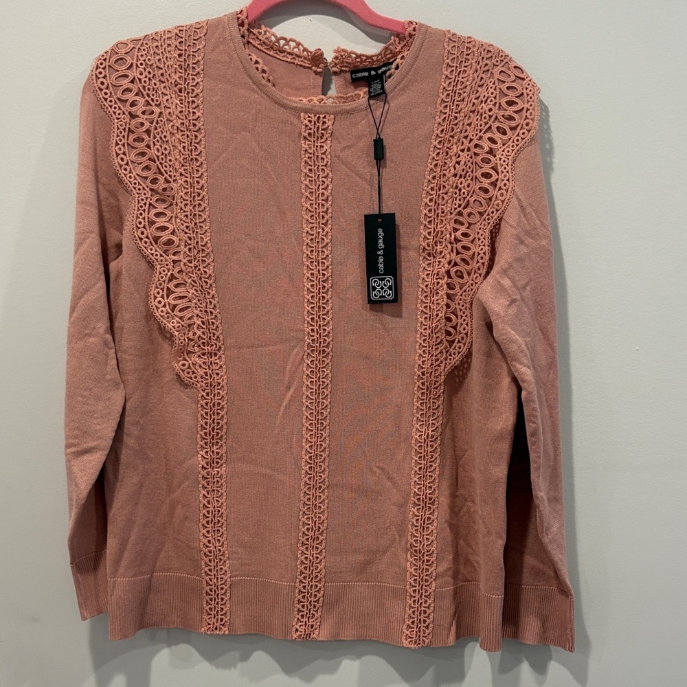 Cable & Gauge Lace Accent Blush Top